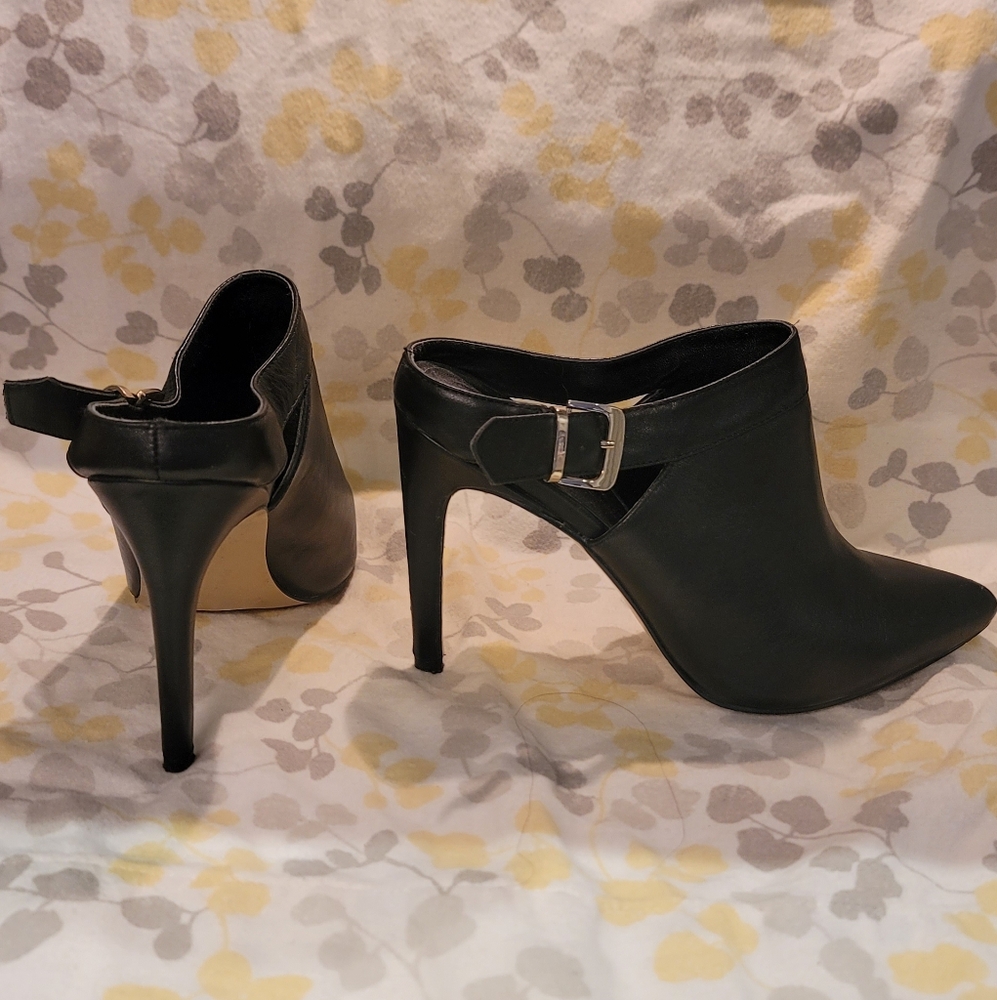Kensie Black High Heel Mule Booties with Buckle